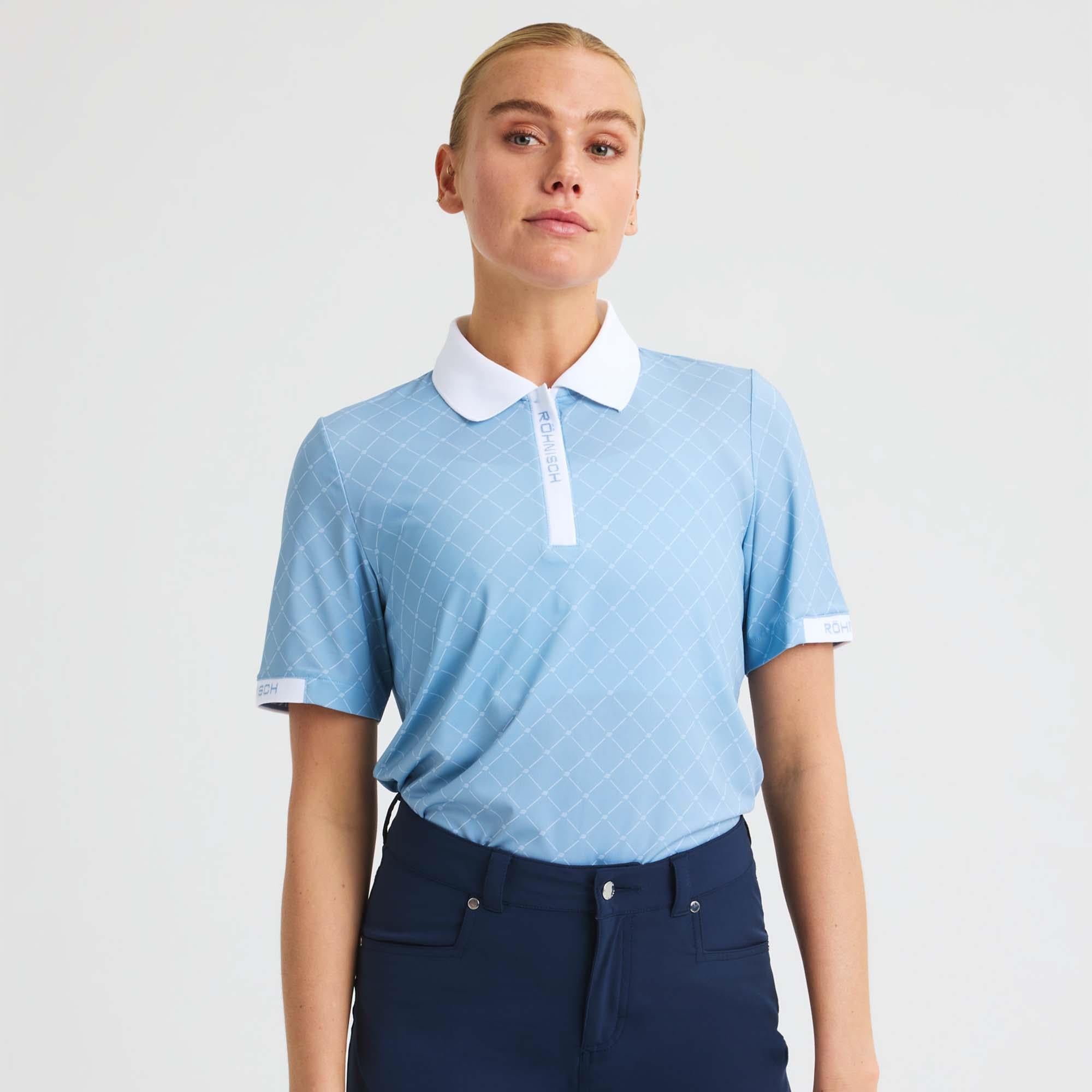 Rohnisch Abby Ladies Golf Polo Shirt Micro R Check Dove Blue